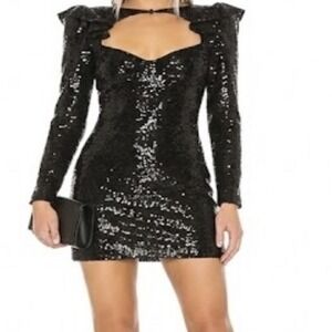 Dundas Black Sequin Mini Dress Italy Designer Party NYE S Holiday Glam Sexy Club
